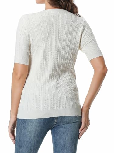 Image of SANGTREE Women's Cable Knit Half Sleeve Sweaters, Crew Neck Solid Color Knitted Summer Pullover Tops