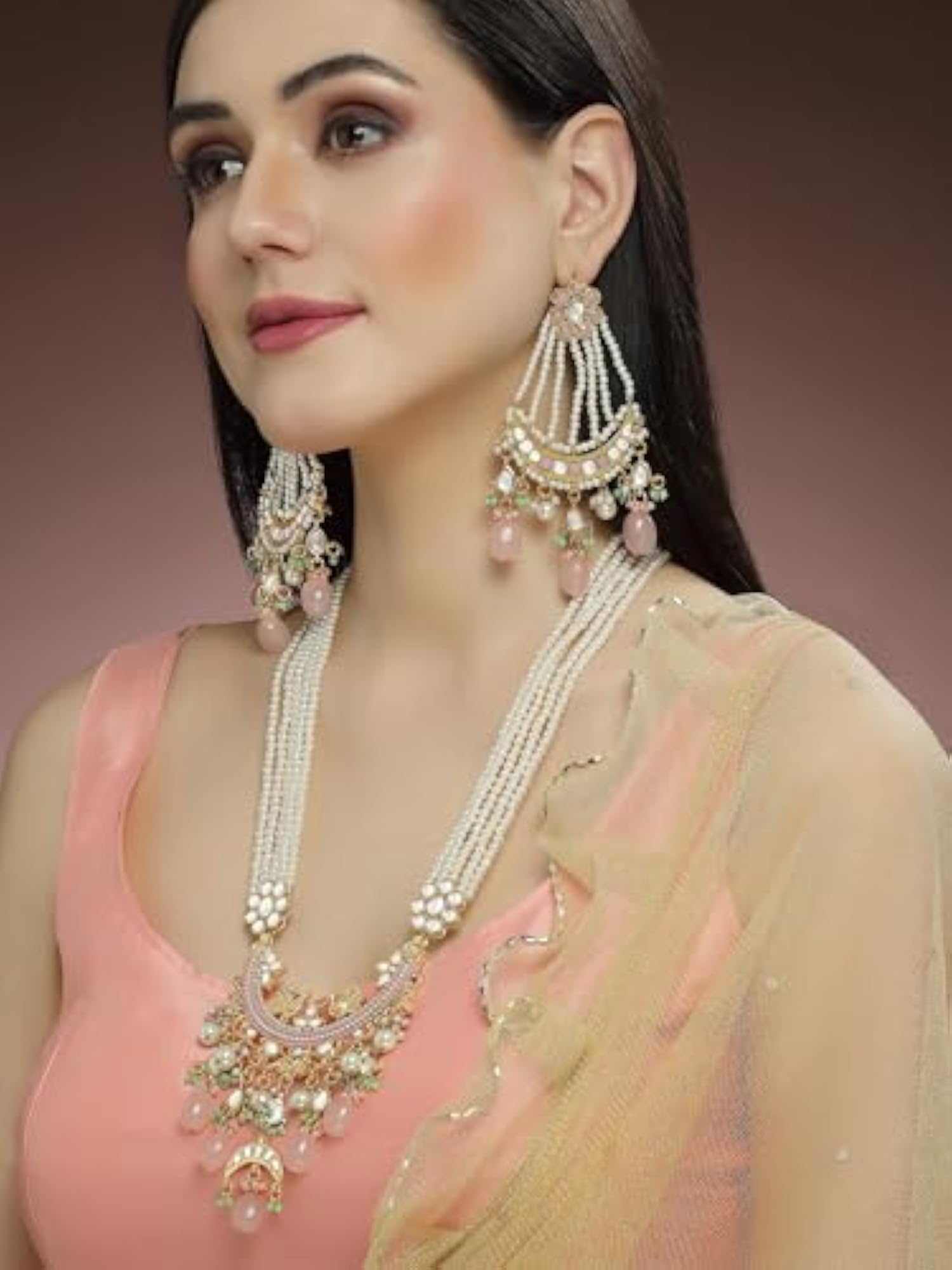 Plated Tumble Kundan Rani Haar Necklace Set