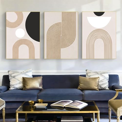 MKHFUW Set di 3 poster con foglie botaniche astratte, arte da parete, stile bohémien, astratto, disegno a tratto da donna, senza cornice, design 04, 3 pezzi, 40 x 60 cm