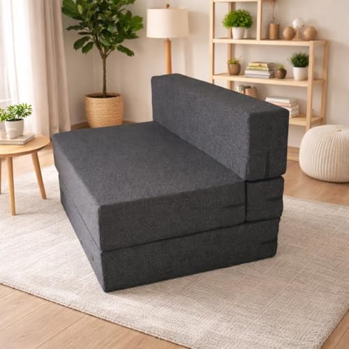 Image of Single Seater Foldable Sofa Cum Bed | 3x6 Feet Jute Fabric Sofa Bed with Washable Cover | Ideal for Home & Office Guests| Grey.