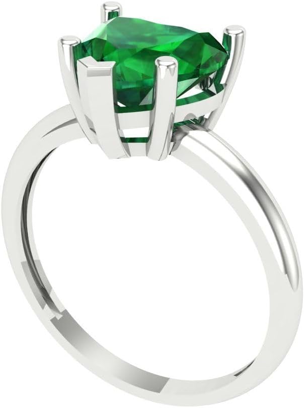 Clara Pucci 14K Solid Gold Engagement Ring for Women | 2 cttw Emerald Heart Cut Solitaire | Real White Gold Wedding Ring - Image 2
