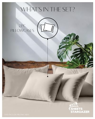 Image of 1000 Thread Count 100% Egyptian Cotton Pillow Cases, Set of 2 Pillowcase, Long-Staple 100% Cotton Breathable, Soft Sateen Weave Bed Pillow Cover, 20 X 30 Inches Pillowcases Ivory Standard Size