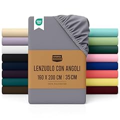 Utopia Bedding Lenzuolo con Angoli Due Piazze Matrimoniale - 160x200cm - Grigio - Microfibra di Poliestere Spazzolato - Lenzuolo sotto con Angoli Elasticizzato