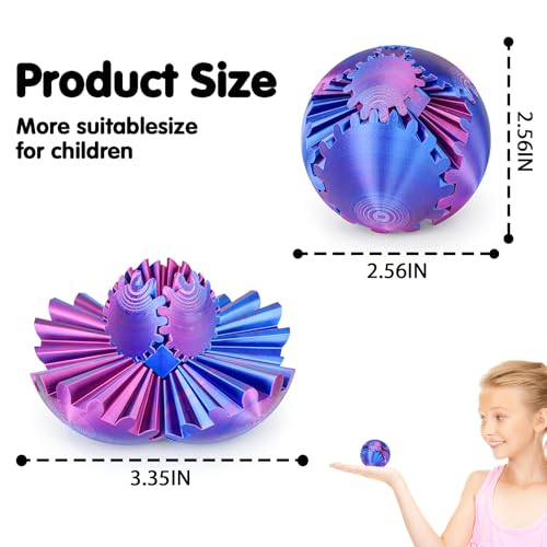 Image of Gear Ball 3D Printed Cube Fidget Toy,Gear Sphere Fidget Toys,Sensory Toys for Stress and Anxiety Relief, Desk Toy Fidget Spinners,Stocking Stuffers for Adults & Kids Gift(Purple Blue, 2.3 Inch)