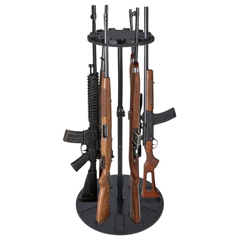 プレミアム360度回転ガンラック - 24段階高さ調節可能、12丁ライフル収納、再生可能な天然木＆EVAパッド採用セキュア展示保管スタンド、銃器保管庫/ホルダー整理に最適