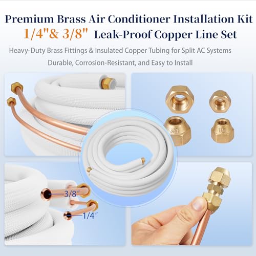 ZBIAOJNU 25 Ft Mini Split Line Set 3/8" & 1/4" O.D. Copper Pipes Tubing with Flared Nuts and 3/8" Thickened PE Insulated Coil Kit for Mini Split Air Conditioner & Heat System by ZBIAOJNU - Image 2