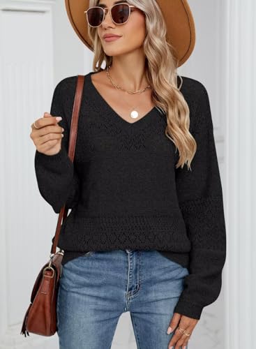 Image of JOCAFIYE Womens Sweaters Casual Long Sleeve V Neck Lightweight Hollow Out Pullover Sweater Tops