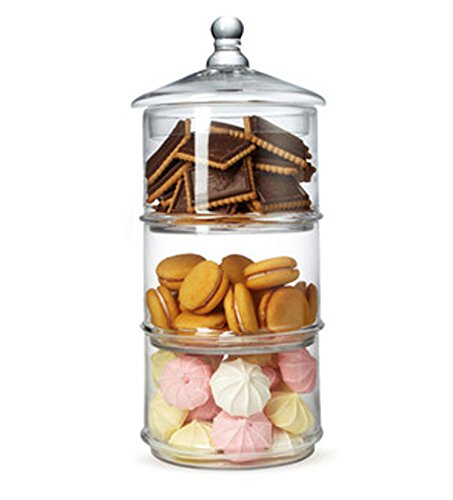 MyGift 16 inch 3 Tier Stacking Apothecary Jars, Round Glass Candy and Cookie