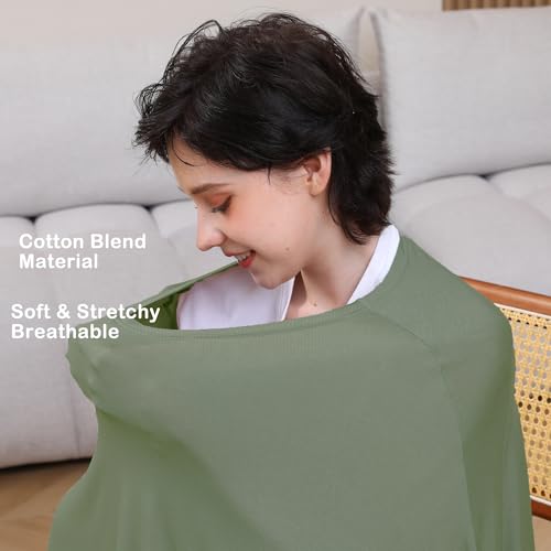 Nursing Cover for Breastfeeding, Cotton Blend Soft & Breathable Breastfeeding Cover up, 360°Full Coverage Nursing Poncho, Baby Car Seat Cover for Nursing (Army Green) - Image 4