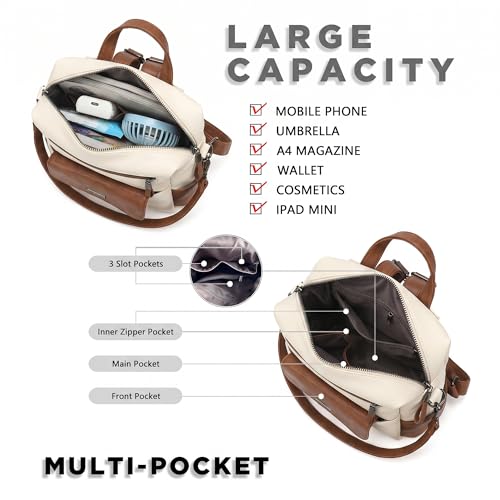 Image of WYFJNX PU Leather Backpack Purse for Women Fashion Multipurpose Design Handbag Ladies Shoulder Bags Travel Backpack White Brown