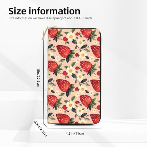 Leather Thin Slim Wallets for Women & Men - Strawberry Elegant Flowers Print Card Wallet Holder with Zipper2