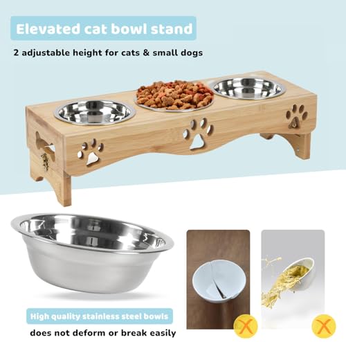 WPAJIRZO Katzennapf erhöht 3er Set - Edelstahl-Näpfe für Wasser & Futter mit Höhenverstellbarem Holzständer - Ergonomische Futterstation für Katzen & Welpen