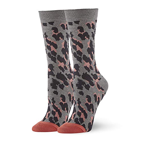 HUE Women's Fashion Crew Socks, Charcoal Heather Leopard, one size