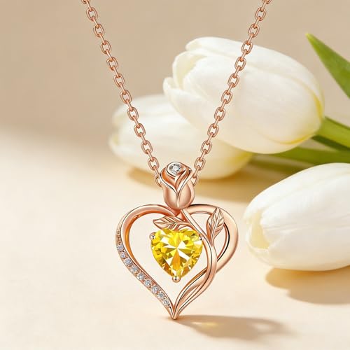 Image of Heart Birthstone Necklace for Women I Love You