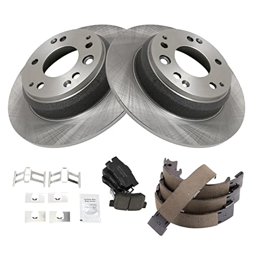 Image of TRQ Rear Brake Pad and Rotor Set Ceramic Parking Brake Shoe Compatible with 1996-1998 Acura RL
