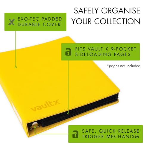 Image of Vault X Slim Ring Binder, 540 Cards, fits 9 Pocket Pages, Exo-Tec Material, 3 D-Ring Folder, for Trading Cards (Yellow)