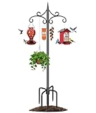 Tegarbed Heavy Duty Double Shepherd Hooks for Outdoor with 5-Prong Base, 88inch Adjustable Decorative Metal Bird Feeder Pole for Hanging Bird Nests, Plant Baskets, Solar Lights, Lanterns, 1 Pack
