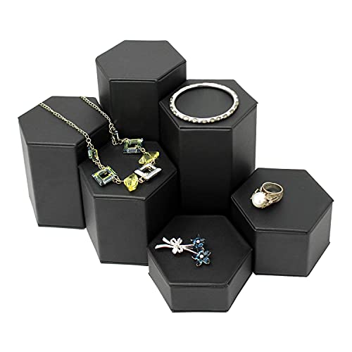 Mooca Black Leatherette 6 Pcs Set Jewelry Display Riser Stand Jewelry Risers Jewelry Risers Pedestal For Accessories, Leatherette Jewelry Display Stand Riser Set #TOP3