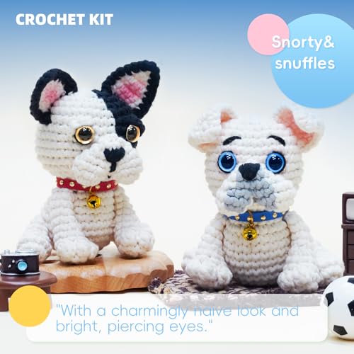 Image of Gipony Crochet Kit for Beginners Animal,Crochet Animal Kits,Crochet Pet Toys Kits,Learn to Crochet with Step-by-Step Video Tutorials,Beginners Crochet Kits for Adults(2 Pack French Bulldog)