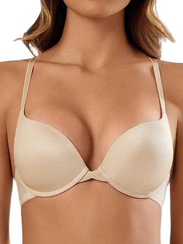 Push Up Bras for Women Demi Tshirt Bra Add 1 Cup Padded Sexy Plunge with Underwire