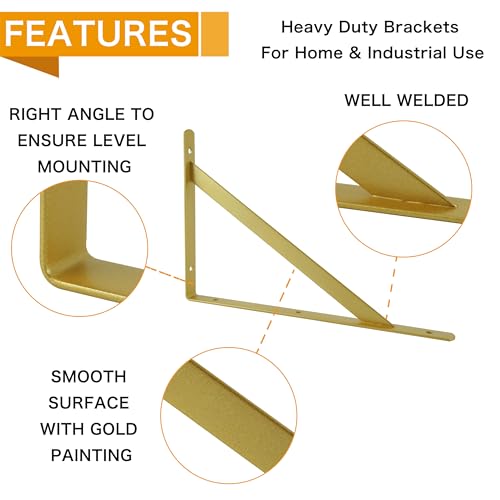 EZYDECOR Shelf Brackets Gold Brackets for Shelves 12 Inch Metal Wall Mounted Shelf Support Triangle Brackets for Floating Shelving with Screws (12 Pack) by EZYDECOR - Used condition - Image 3