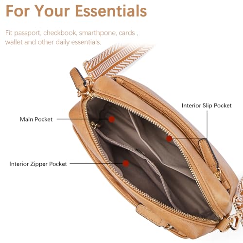 Image of BOSTANTEN Small Crossbody Purse for Women Triple Zip Cell Phone Leather Handbag with Colored Shoulder Strap