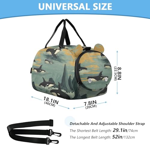Orca Whales Duffle Bag for Girl, Sports Duffle Gym Bags with Shoe Compartment, Personalized Overnight Bag Travel Weekender for Kids2