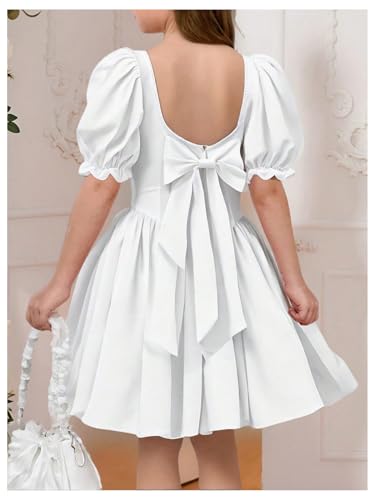 SHENHE Girl's Summer Puff Sleeve Bow Back Party Graduation Dress A Line Flowy Fancy Dress3