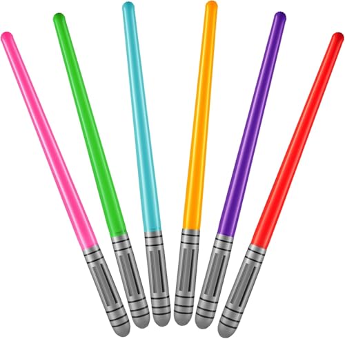 Bedwina Inflatable Saber Swords for Kids - (Pack of 6) 35-inch Neon Color Blow-Up Toy Saber Swords Party Favors Goodie Bags Star Galaxy Theme Birthdays & Prize Toys