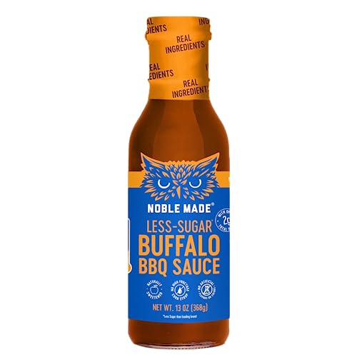 Noble Made Buffalo BBQ Sauce, Keto, Gluten Free, Vegan Dipping & Wing Sauce, Low Carb, Dairy Free, Low Calorie, Paleo, Low Sugar, and Whole30 Approved, Less-Sugar Buffalo, 13 oz (1 Count)
