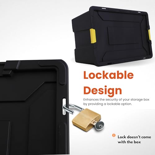 Large Plastic Storage Box with Lid - 150 Liters Capacity - Heavy Duty Black Container 36.2 x 22.8 x 16.5 in ( 92x58x42 cm) with Lockable Feature, Handles, and Strong Clips for Garage, Attic, Shed - Image 3