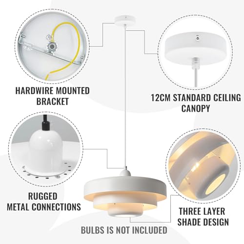 Image of 2-Pack Industrial Pendant Lights, 13.8 Inch Vintage White Metal Dome Hanging Lights for Kitchen Island, Mid Century Modern Ceiling Fixtures for Restaurant, Aisle