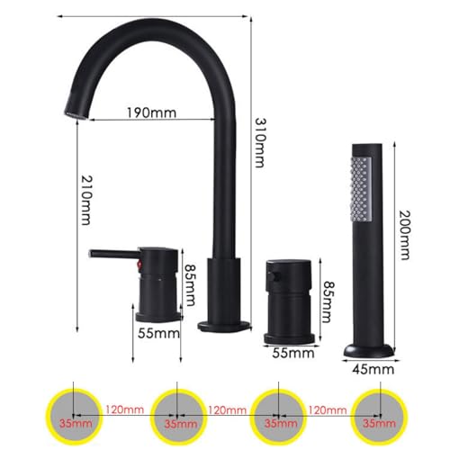 Ensemble de robinet de douche mural haut de gamme avec mitigeur noir mat - 3
