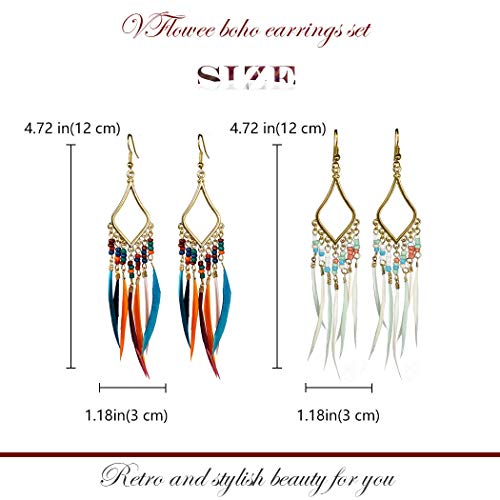 Gold Bohemian Earrings Set with Feather Tassel for Women2