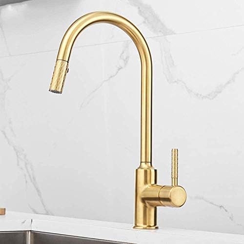 Robinet de cuisine extractible en or brossé pour laver vos grands plats sans effort