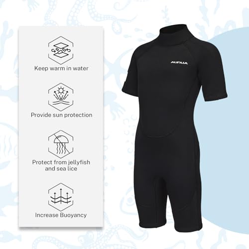 Aunua Kids Wetsuit for Youth Boys Girls, 3mm Shorty Wetsuit for Swimming, Surfing