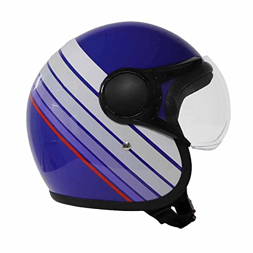 Image of TVS Ronin Edition Half Face Helmet-Premium Open Face Helmet for Men & Women, High Impact ABS, UV Resistant Visor, ISI & DOT Certified (Cobalt Blue-XL)