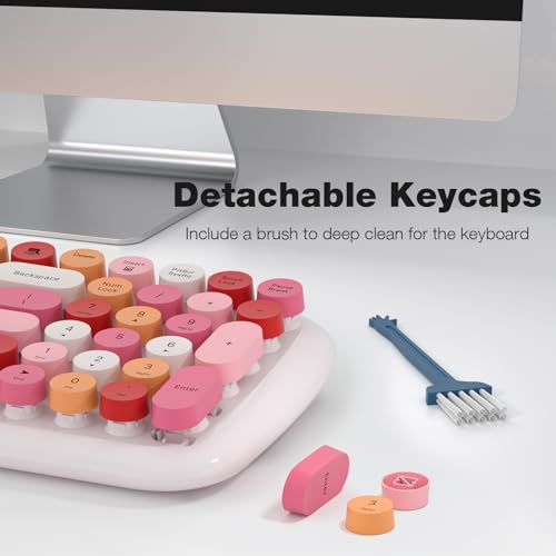 Image of KNOWSQT Wireless Keyboard and Mouse Combo, White Mixed 100 Keys 2.4 GHz Round Keycap Typewriter Keyboards, USB Receiver Plug and Play, for Windows, PC, Laptop, Mac, Desktop