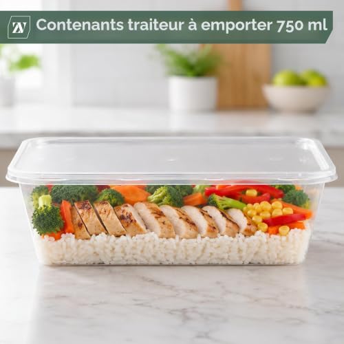 Zuvo Lot de 50 récipients Alimentaires rectangulaires en Plastique pour Micro-Ondes Transparent 750 ML – vue 7