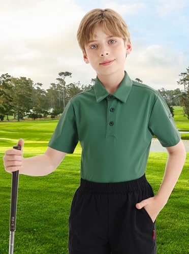 Image of Polo Shirts for Boys Golf Polo Shirt Short Sleeve Boys Performance Polo Dry Fit Stretch Collared UPF50+ Kids Golf Shirts