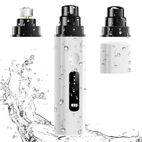 Dog Nail Grinder, 3-Speed LED Light-Small Medium and Large Cat and Dog Nail Trimmers Super Quiet, Rechargeable Waterproof Pet Painless Nail Grinder, White