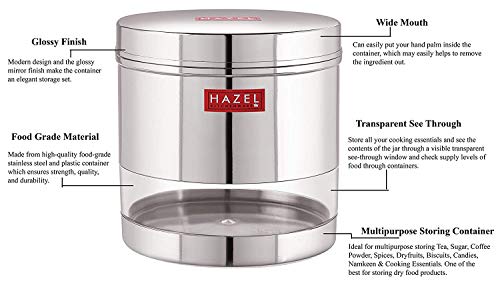 Image of HAZEL Transparent Kitchen Containers Set of 6 | 1350ml Stainless Steel Storage Boxes | Airtight Steel Food Containers for Kitchen