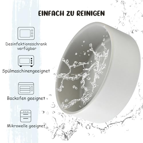 SPUNKYJUNKY 15° Kippbare Keramik Hundenapf mit Holzständer Futter und Wassernapf rutschfest für Hunde und Katzen mit Flachen Gesichtern Kleinen und Mittelgroßen Hunden (400ml × 2, Grau)