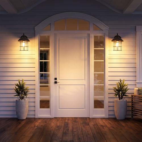 UME Dusk to Dawn Outdoor Wall Lights,Porch Lights,Waterproof Outdoor Wall Sconce, Exterior Light Fixtures E26 Base with Clear Glass Shade for House Garage Patio Front Door Balcony by UME - Used condition - Image 7