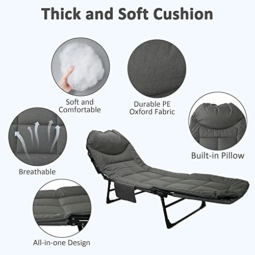 Vilobos Sleeping Cots For Adults Folding Camp Cot Bed With Mattress Camping Cots W/Gear Adjustable Backrest Steel Frame Breathable Fabric, Sleeping Bed For Travel/Office/Home (Dark Grey) #TOP3