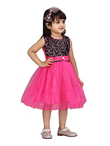 Image of MUHURATAM Girl's Net Fit and Flare Knee-Length Dress