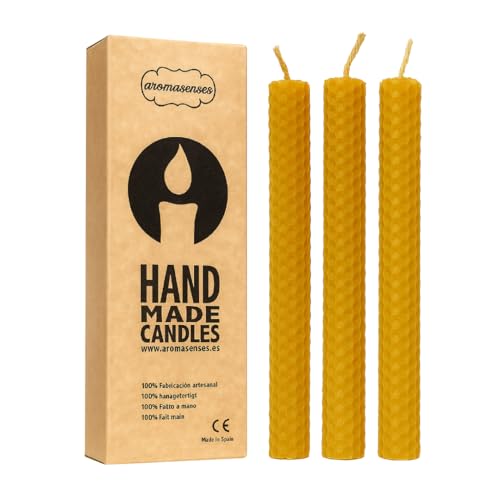 Aromasenses | Velas de Cera Virgen De Panal | Velas Artesanales | 3 Unidades | 2 cm x 20 cm Velas Aromáticas | Naturales Sin Tóxicos Hechas a Mano | Para Relajación | Velas Originales con Fragancia