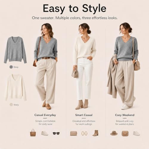 Cashmere Sweaters for Women Cozy Warm Knit Wool Pullover V Neck Sweater - image 5