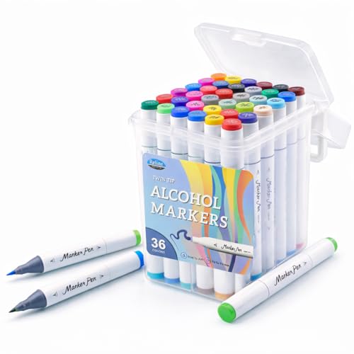 Reline PREMIUM 36 Colors Alcohol Markers, Dual Tip Alcohol Based Art Markers, Brush Tip Mark Pens...