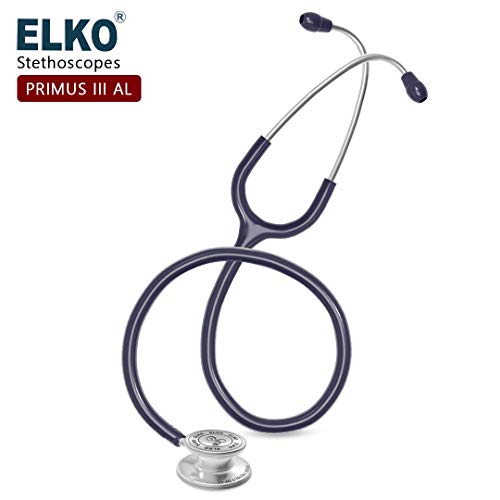 Image of ELKO EL-160 Primus III AL Aluminum Head Stethoscope For Doctors and Medical Students | Double Sided Chest Piece For Adult & Pediatric Patients | U-Shaped PVC Tubing | Soft Sealing Ear Knobs (Blue)